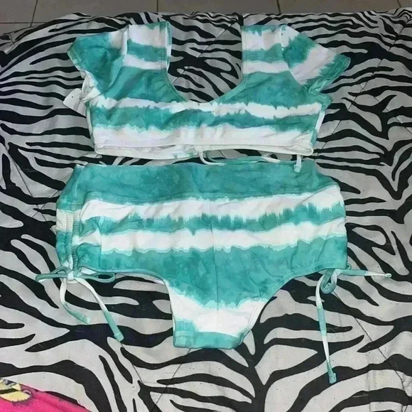 Teal/White Bathing Suit Set - Picture 2 of 5